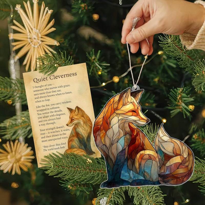 HONOCOOLS Store Fox Acrylic Ornament, Fox Faux Acrylic Hanging Decoration for Christmas Tree, Wildlife Home Decor, Fox Ornaments for Holiday, Unique Animal Lovers Gift, Gift Exchange Present (Sun-57) - Image 2